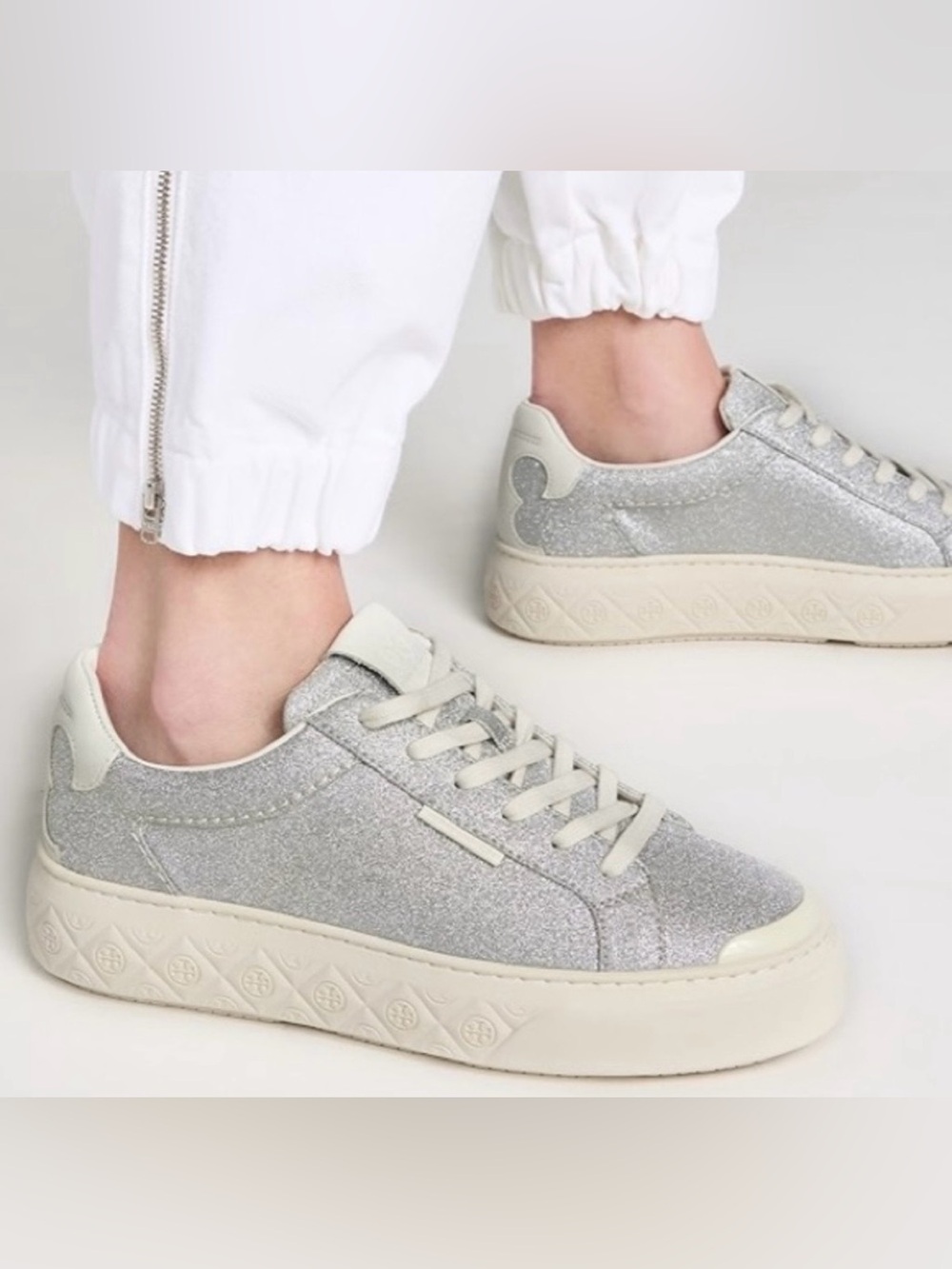Tory burch lady bug sneaker silver glitter blanc